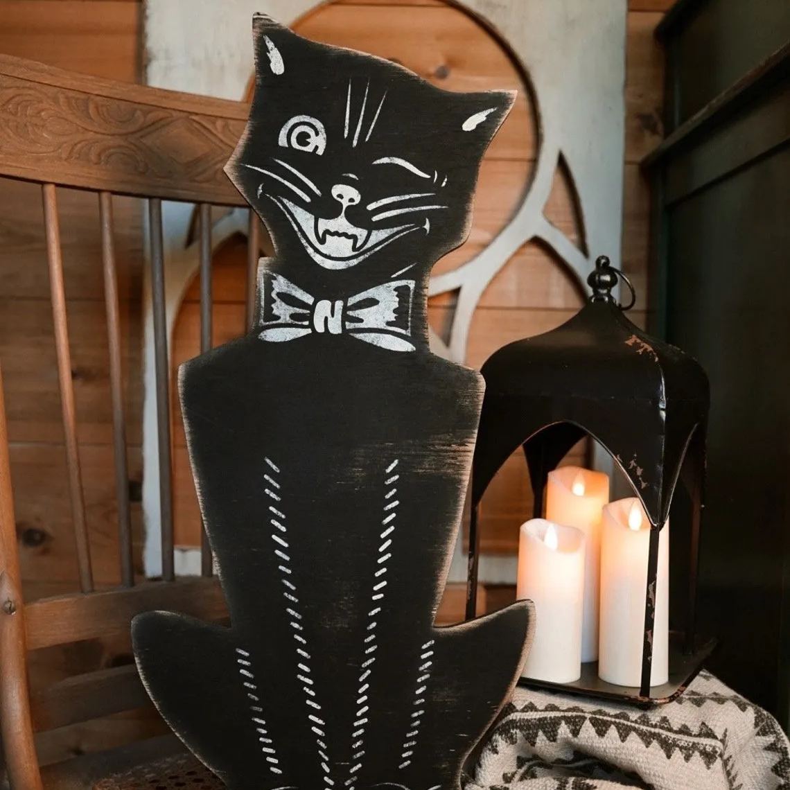 "The Person On The Moon" - Retro Halloween Wood Sign Board