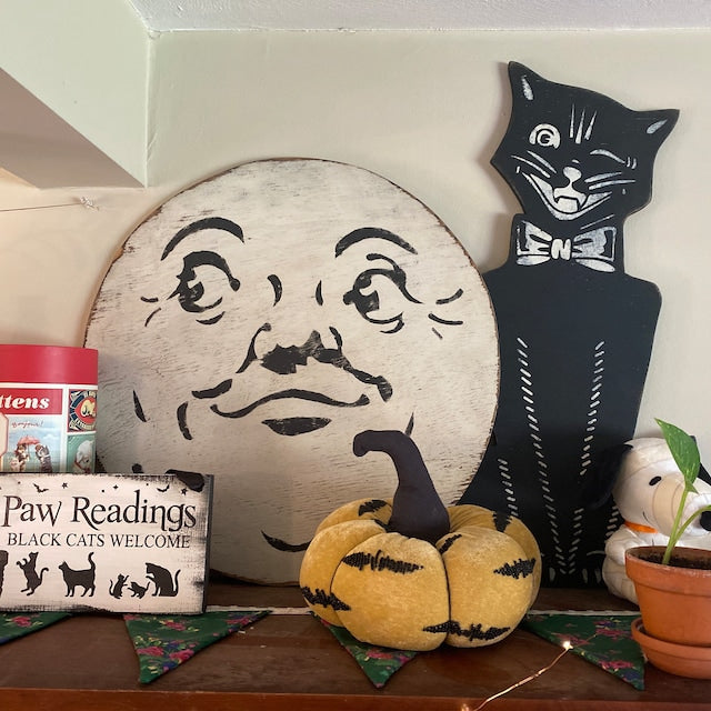 "The Person On The Moon" - Retro Halloween Wood Sign Board