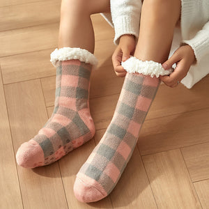 Plaid Velvet Floor Socks