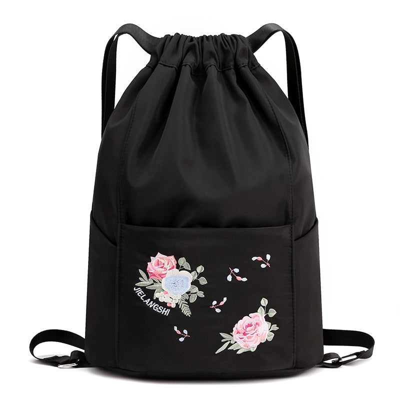 Folding Embroidered Drawstring Backpack