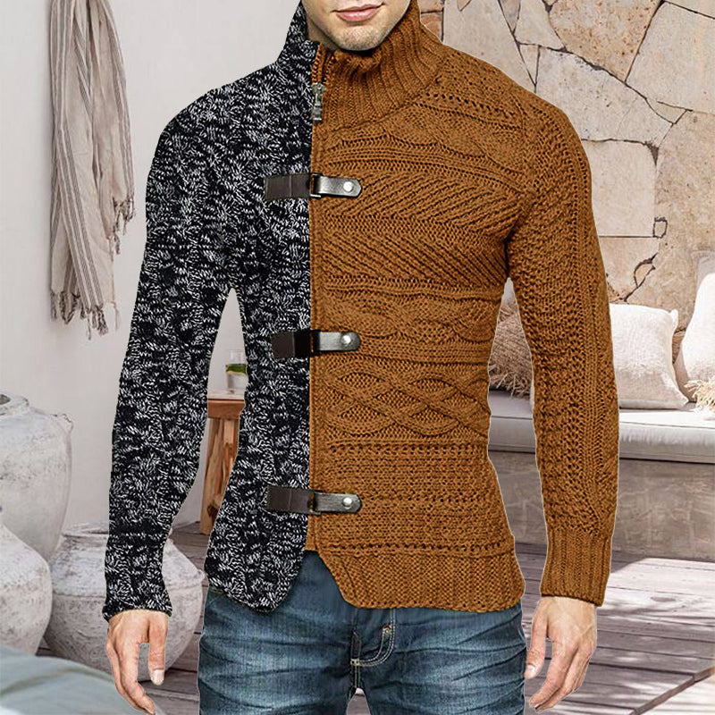 Leather Button Knit Cardigan