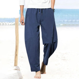 Men's Solid Color Patchwork Cotton Linen Trousers