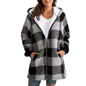 Women Oversized Hoodie Plaid Loose Overcoat