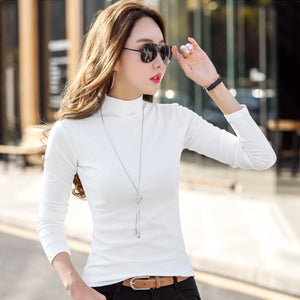 Women's casual half high collar long sleeve bottoming shirt