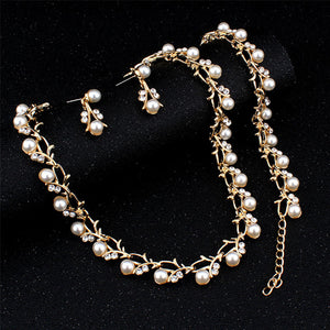 Three-Piece Pearl Earring Necklace Bracelet