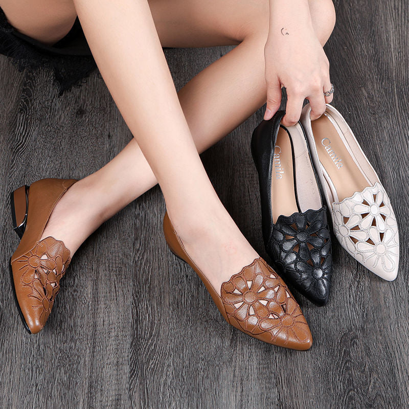 Soft surface hollow embroidered casual shoes