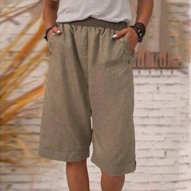 Solid Color Cotton and Linen Pants