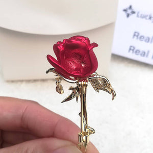 Gold Plated CZ Rose Brooch Pin