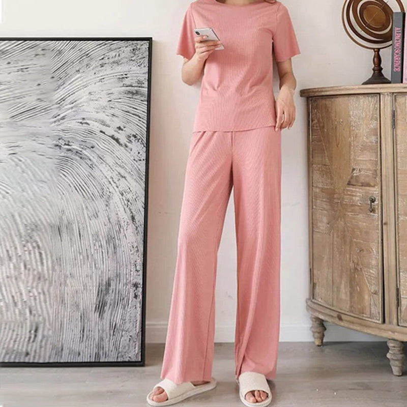 Comfortable Ice Silk Short-sleeved T-shirt Two-piece Set